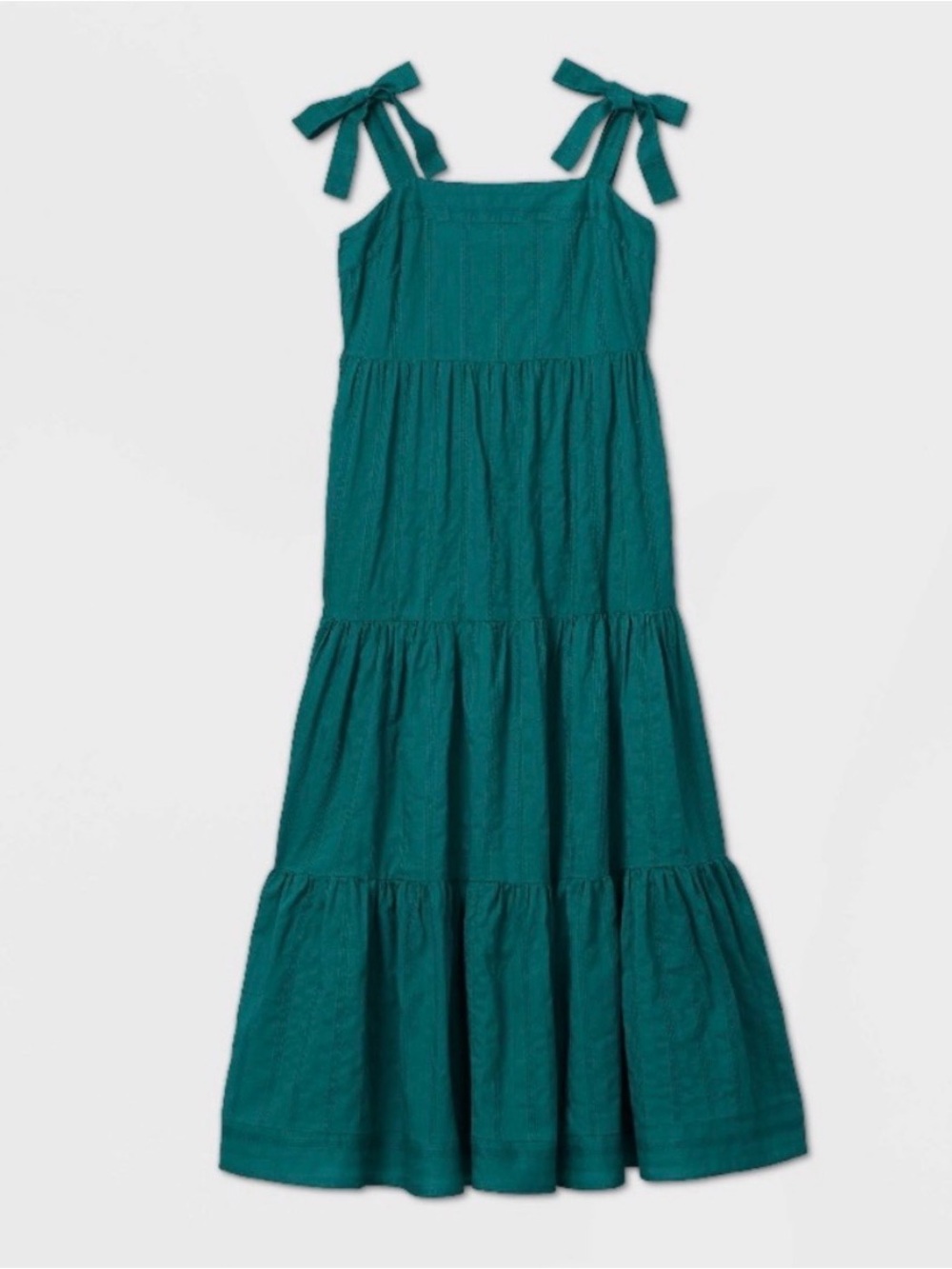Universal Thread 100% Cotton Teal Tiered Maxi Dress with Tie Straps